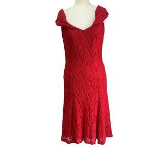 Vintage Dave & Johnny Red Lace Evening Dress Formal Cocktail Prom Gown Sz 11/12